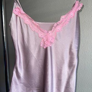 VINTAGE SILK PINK SLIP TOP WITH LACE TRIM